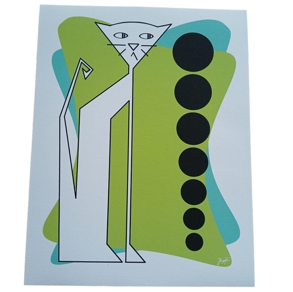 Original Signed Framed Print "Circles" Pawlie n Ester Cat Series MCM Style Frame - Picture 1 of 7